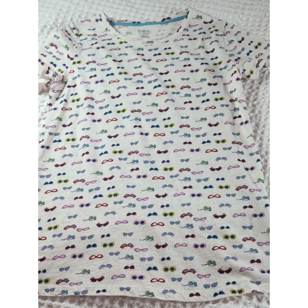 Boden 100% Cotton White Tee with Multicolor Sunglasses Pattern Size S